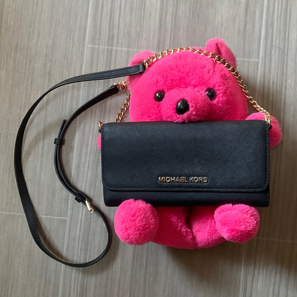Michael Kors Black Leather Crossbody with Gold Chain